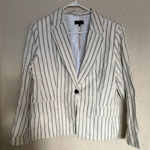 Quince White and Black European Linen Striped Blazer